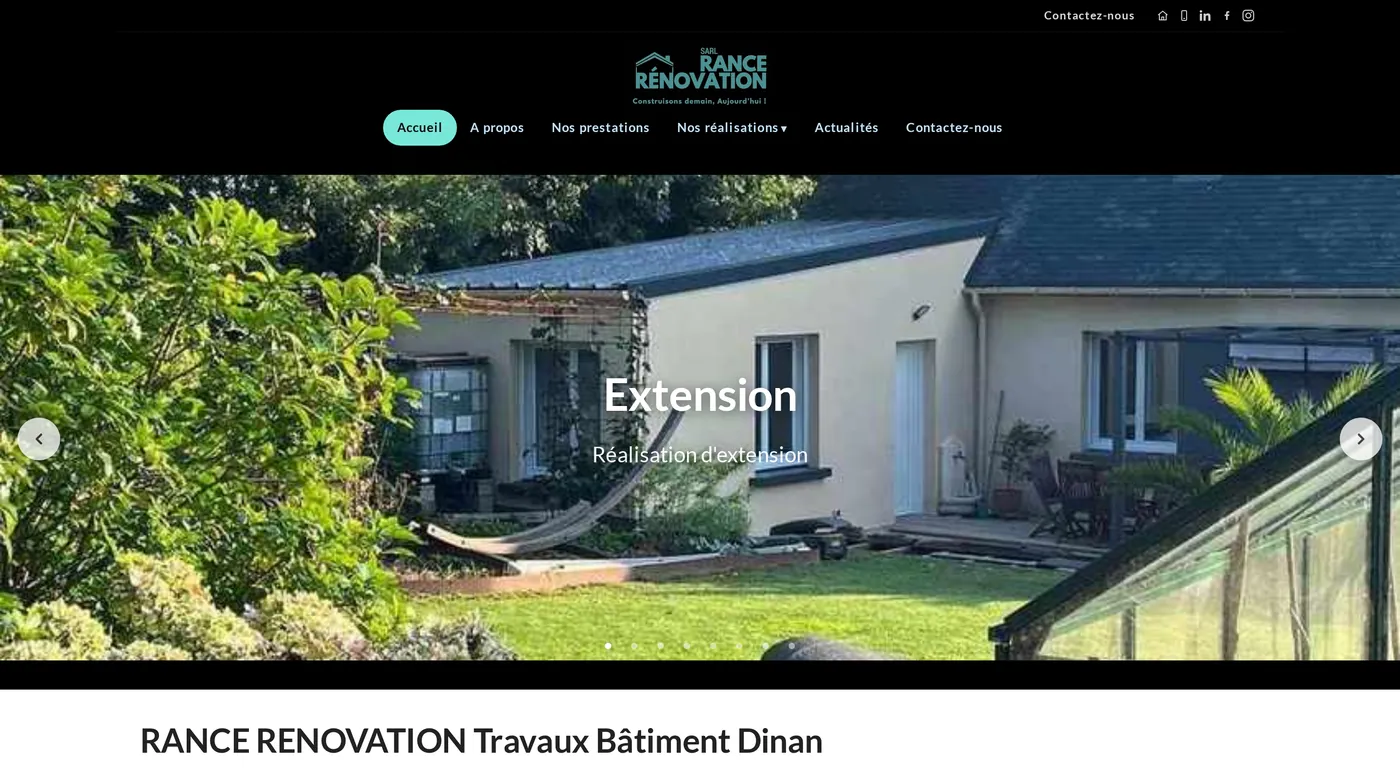 Page d'accueil du site Rance Rénovation, artisan du bâtiment à Dinan, réalisé par Web et Go